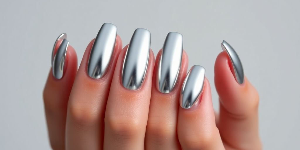 Unhas cromadas vibrantes com brilho intenso e acabamento impecável moderno.