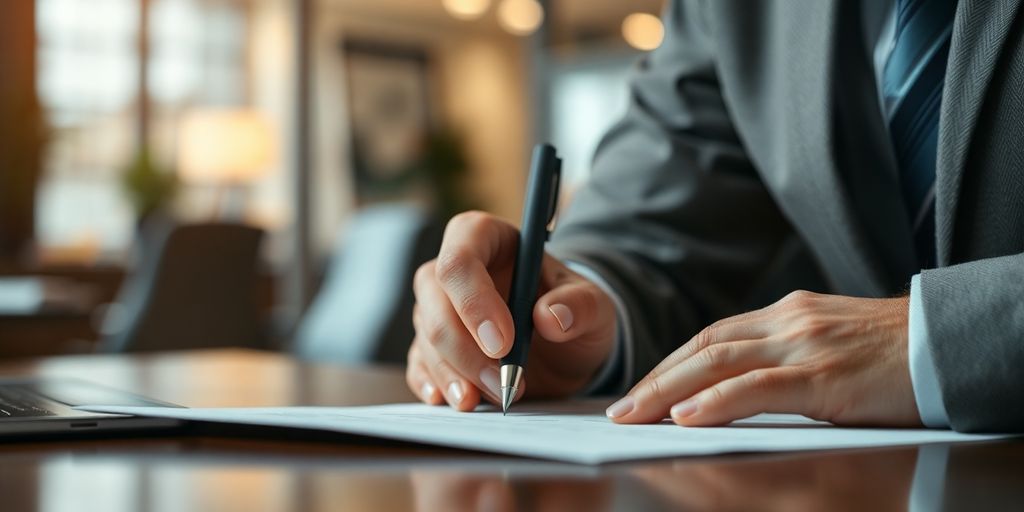 Well-dressed professional writing a cover letter.