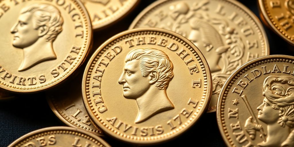 Différentes pièces en or de Napoléon.