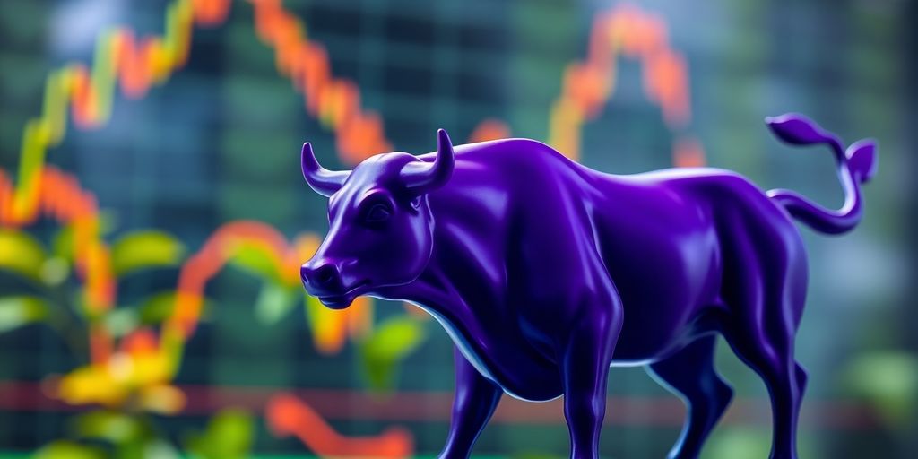 Two vibrant overlapping bulls in a dynamic financial setting.