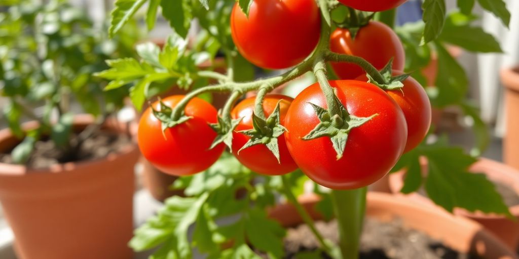 Rote Tomatenpflanzen auf Balkon