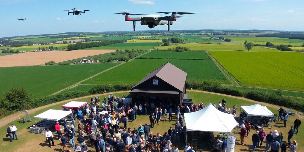Des drones volant au-dessus de Toulouse lors d'un événement.