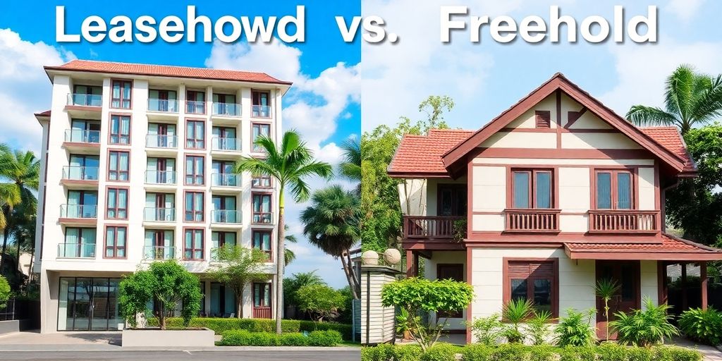Leasehold and freehold properties in Thailand contrasted visually.