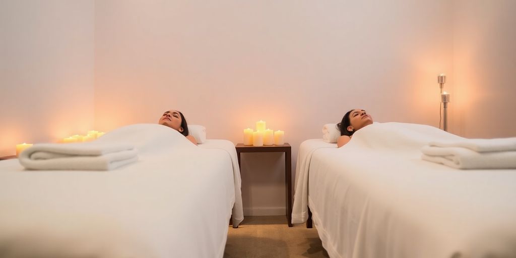 Couple relaxing in a luxurious spa setting.