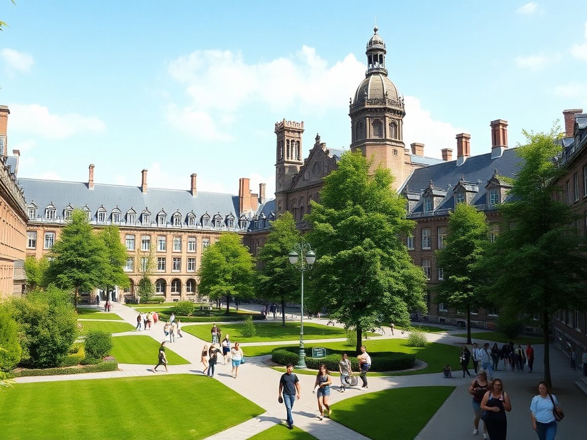 University of Amsterdam campus with students and historic buildings.
