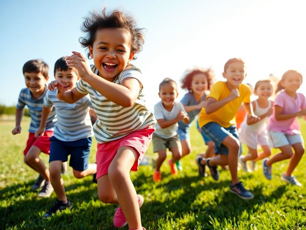 Copil fericit jucând fotbal pe teren verde