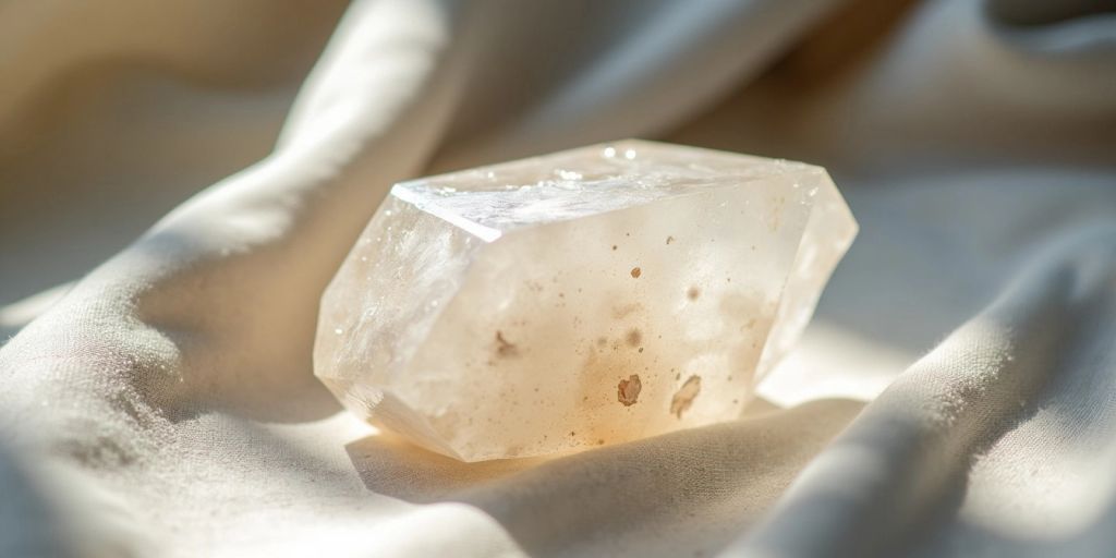 Cristallo di selenite su sfondo bianco