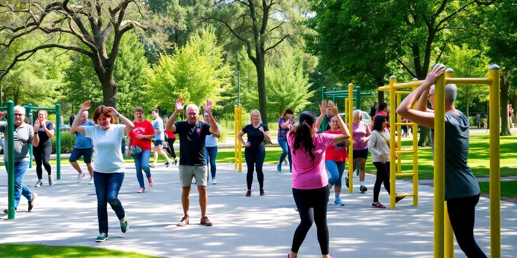 Persone che si allenano in una stazione fitness all'aperto.