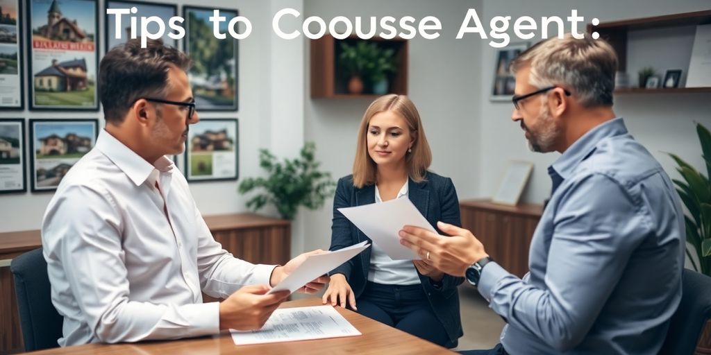 Real estate agent consulting with clients in an office.