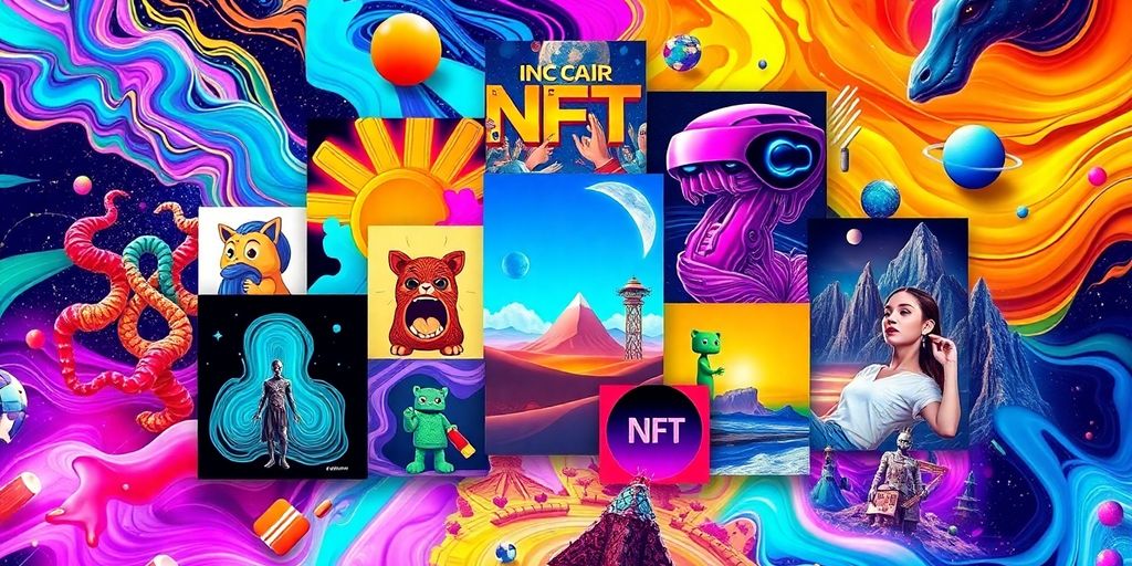Colorful nft artworks in a dynamic digital landscape.