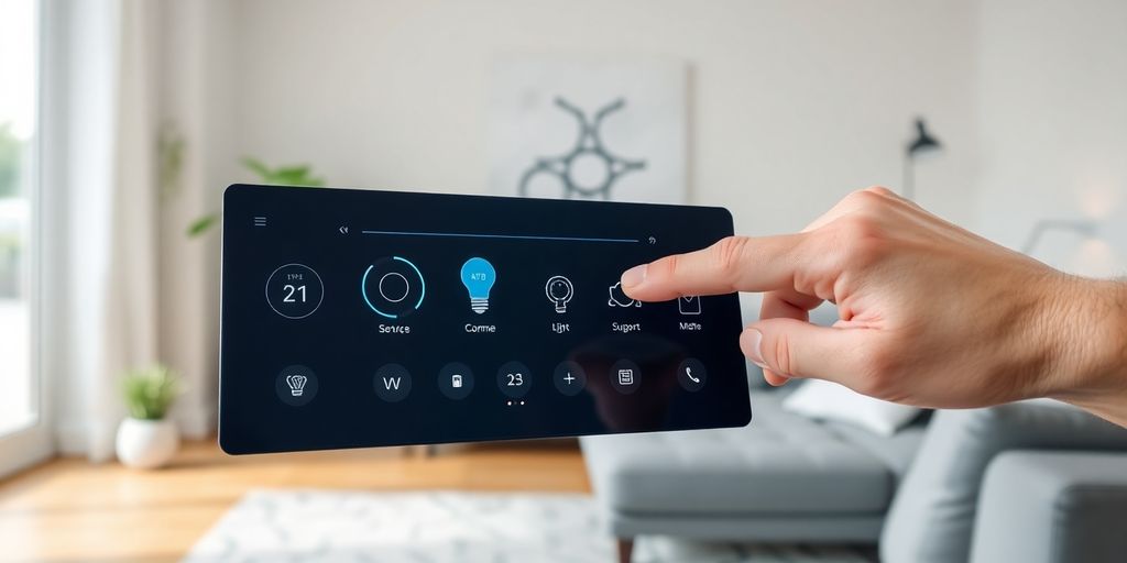 Hausautomationsinstallation: modernes Haus und vernetzte Objekte