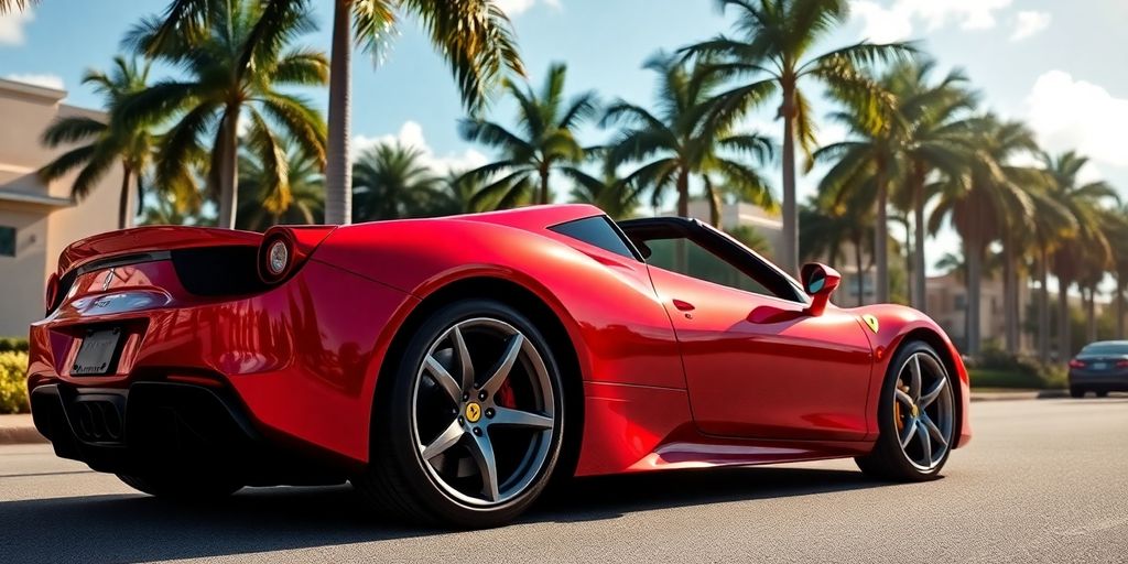 Red sports car parked on Orlando street.