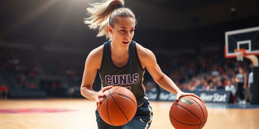 Caitlin Clark dribbling basketball on court