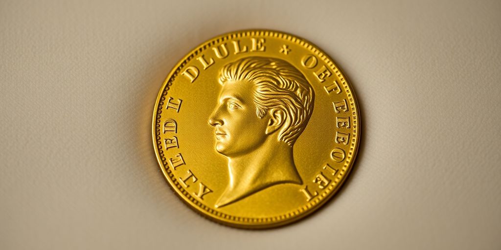 Pièce de monnaie Napoléon en or sur fond en velours.