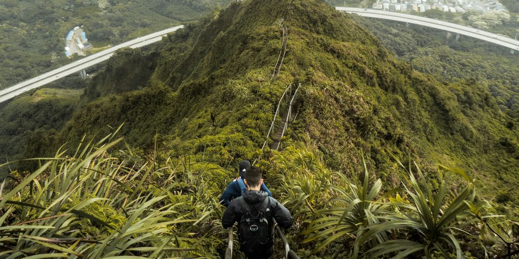 high angle photo of mountain with stairs