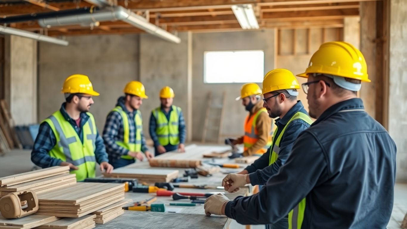 Construction workers collaborating on a building project in Vinings.