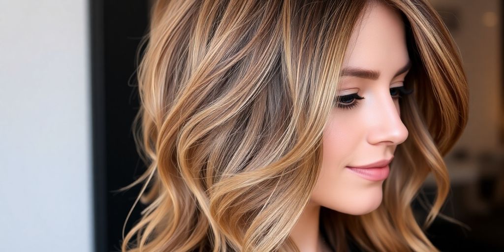 Stylish woman with textured long layers and soft waves.