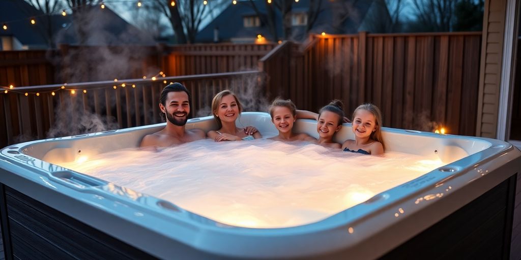 A family relaxing in a hot tub