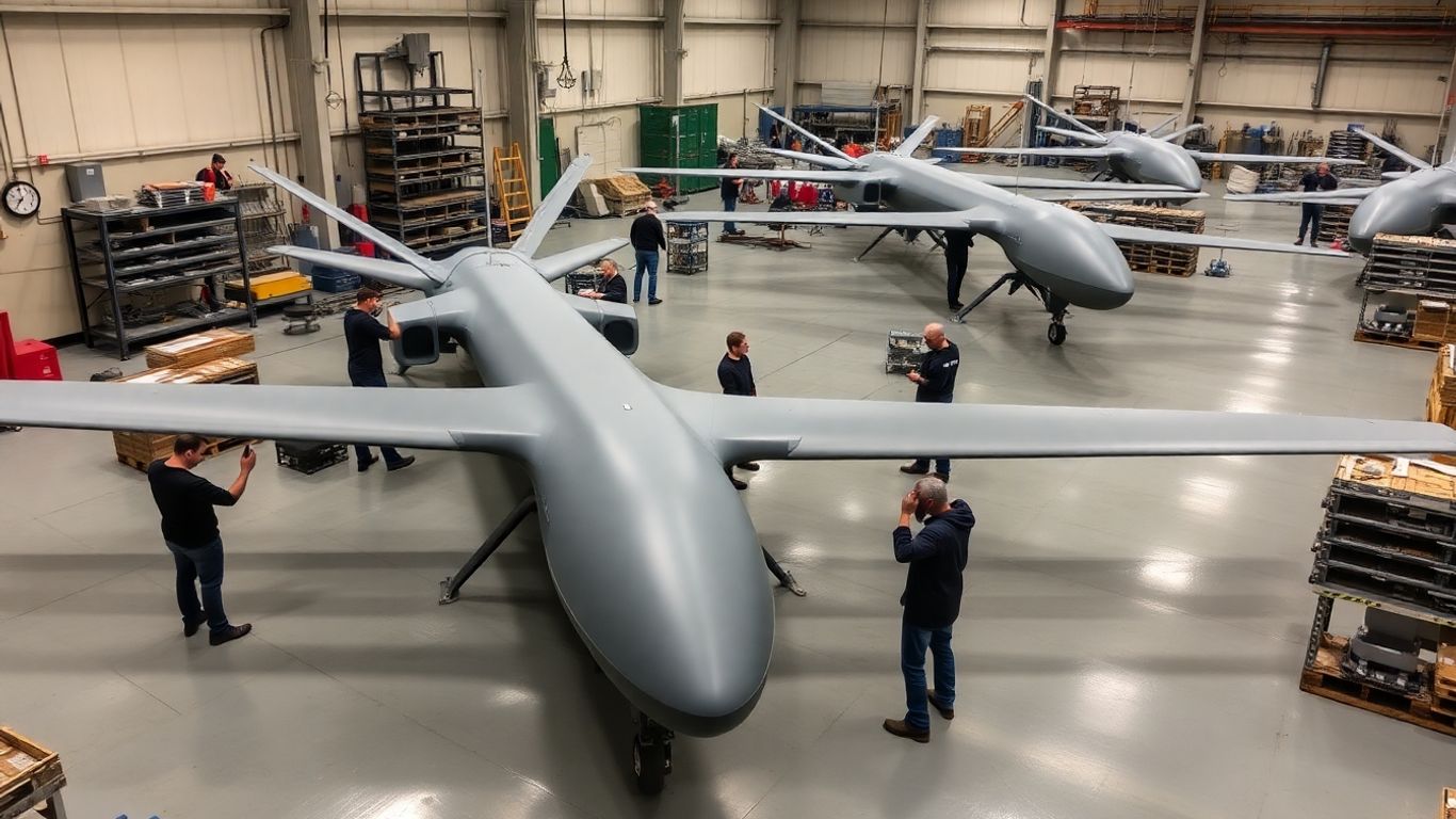 Drones français en assemblage dans une usine