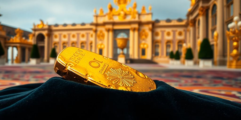Lingot d'or sur un fond du Palais de Versailles.