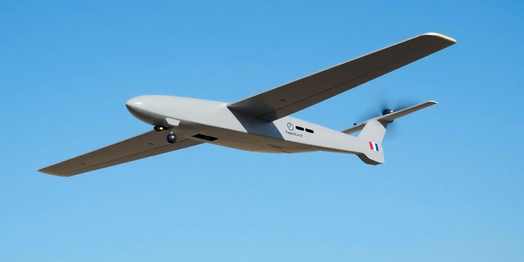 Drone RapidEagle en vol dans le ciel bleu.