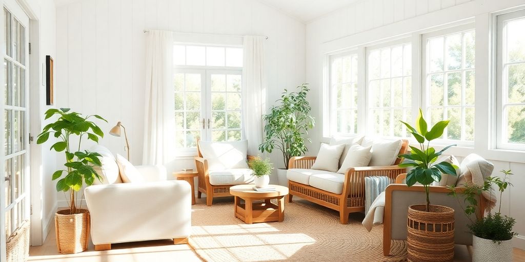 Mysig sommarstuga inredning med naturliga material
