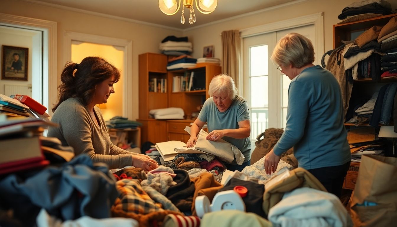 Team helping a hoarder clear a cluttered home.