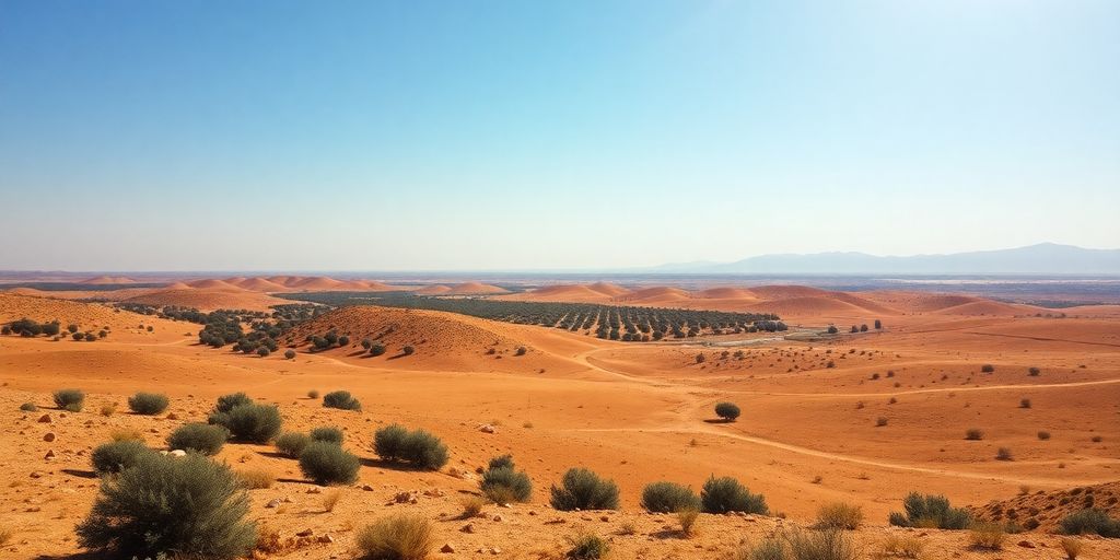 Paysage désertique et oliveraies ensoleillées