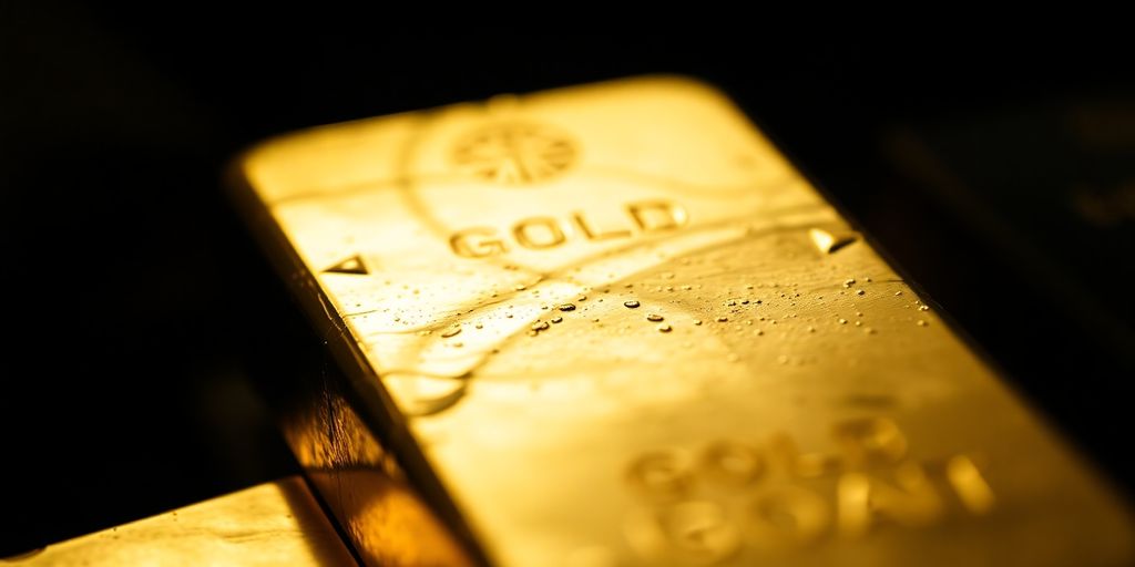Un lingot d’or brillamment éclairé sur fond sombre.