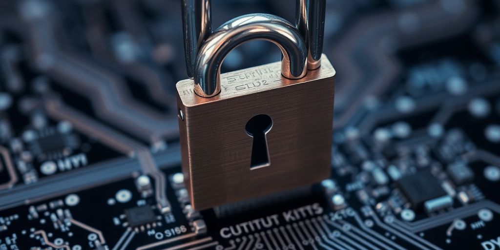 Close-up of a digital lock on a circuit board.