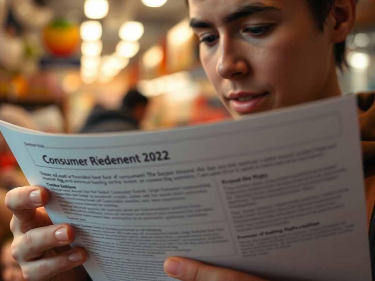 Persoană citind un document despre drepturile consumatorilor.