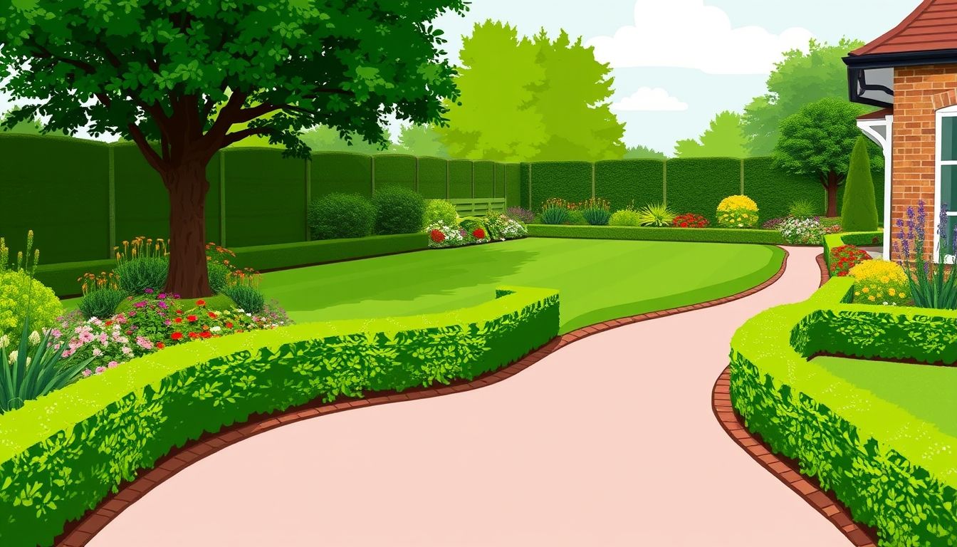 Illustration of a tidy, spacious garden