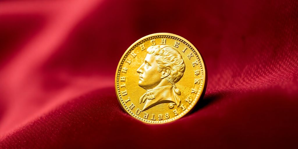 Napoléon en or sur un fond en velours.