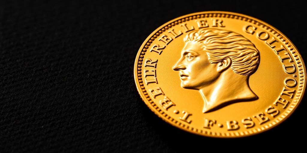 Une pièce de Napoléon en or sur fond sombre.