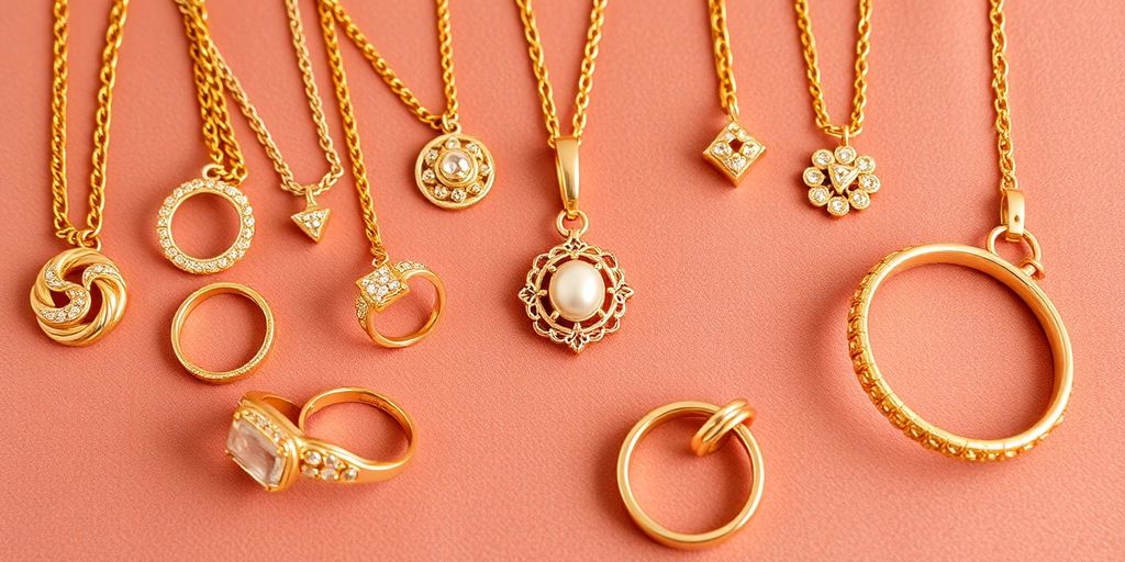 Collection de bijoux en or sur fond en velours.