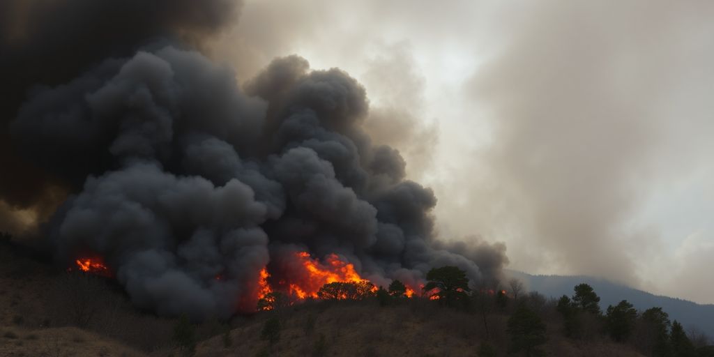 Fumée épaisse s'élevant au-dessus des montagnes de l'Aude.