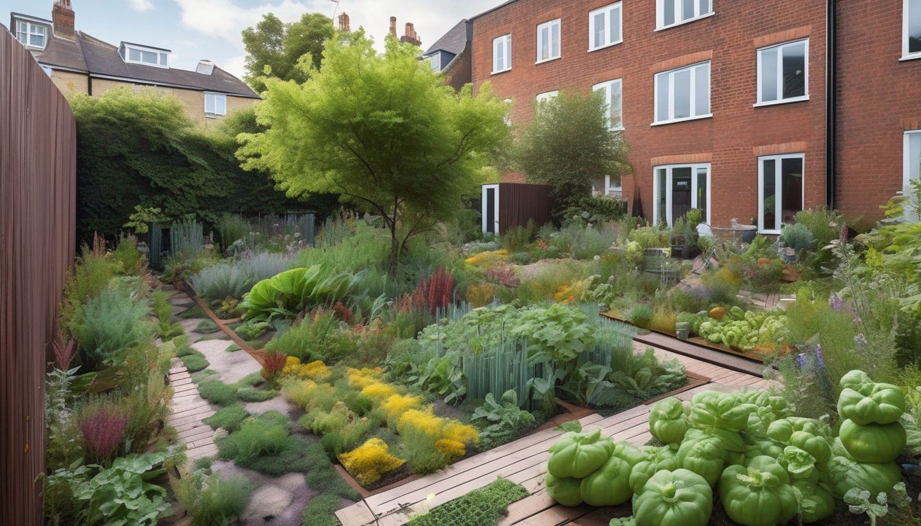 urban garden with edible plants in UK