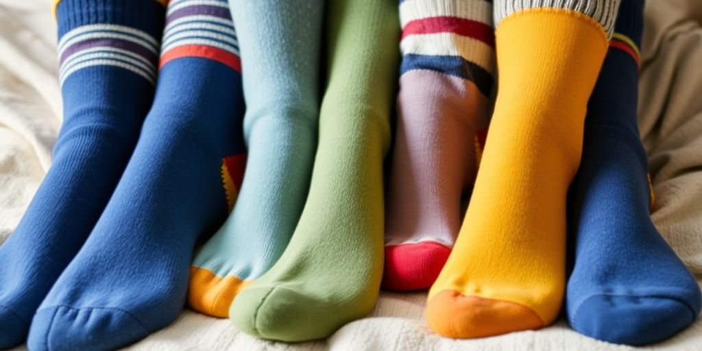Extra large cotton socks in various colors and patterns.