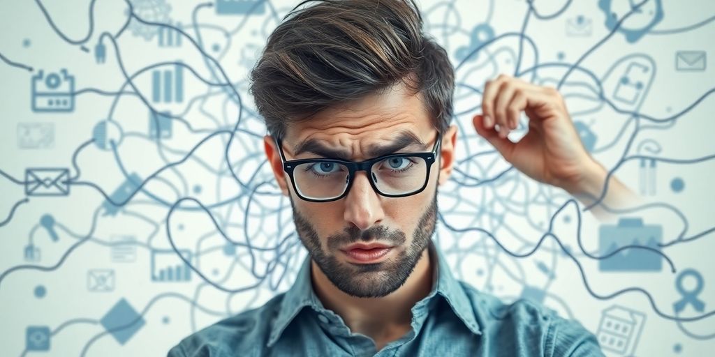 Confused designer struggling with website layout elements.