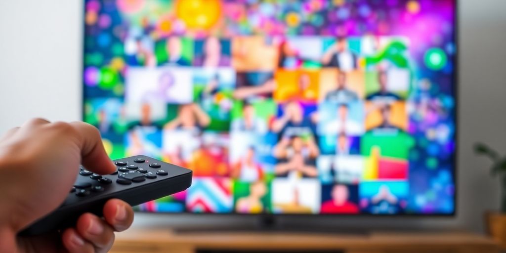 A person watching IPTV on a large screen.