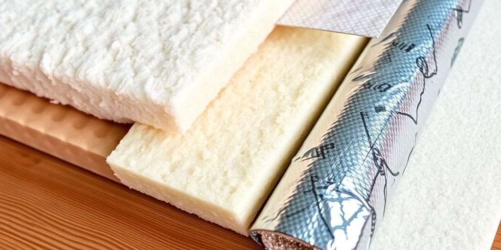 Diverse soorten dakisolatie materialen in close-up.