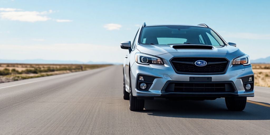 Güvenilir Subaru otomobilinin ön planı yakalanmış.