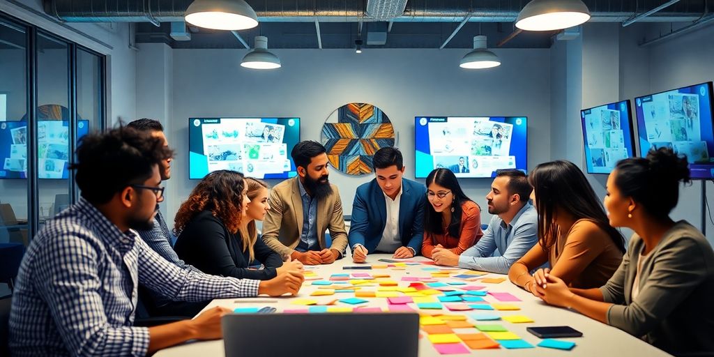 Agencia de publicidad con latinos trabajando.