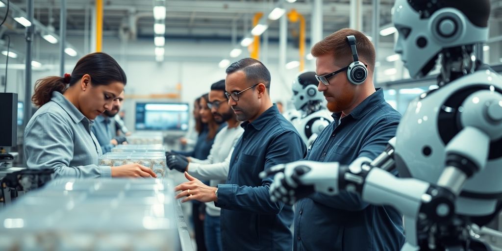 Robots working alongside people.