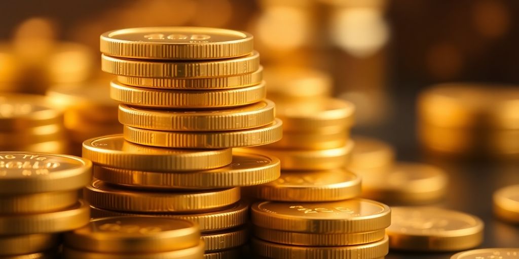 Pièces d'or empilées avec éclat et luxe.