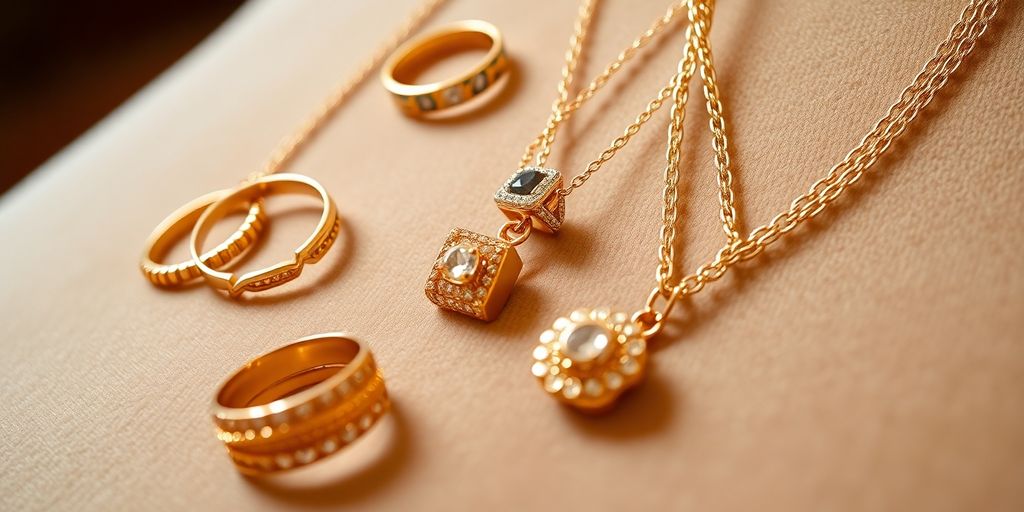 Bijoux en or élégants sur un fond en velours.