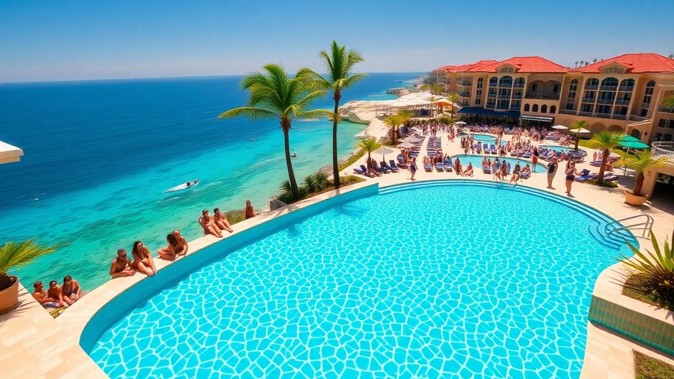 Friends relaxing by luxurious Cabo villa pool and ocean.