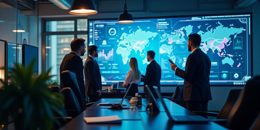 Profissionais de negócios colaborando em um escritório moderno.