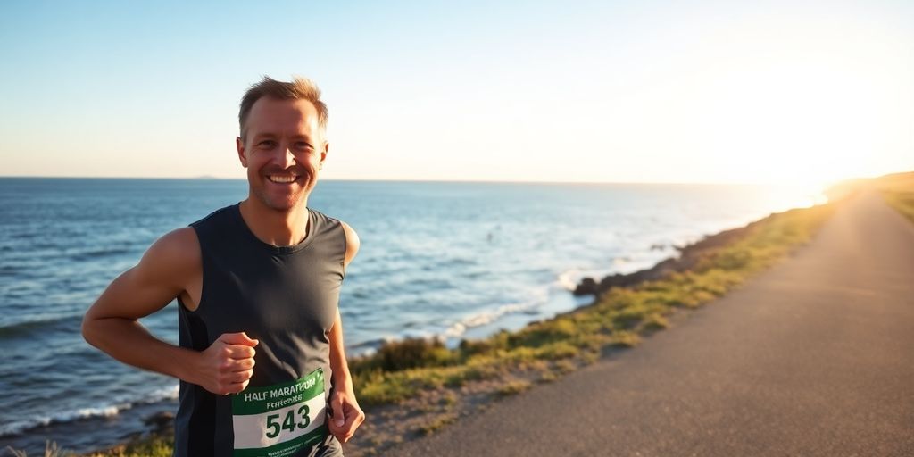 Runner enjoying a relaxed, uncrowded half marathon.