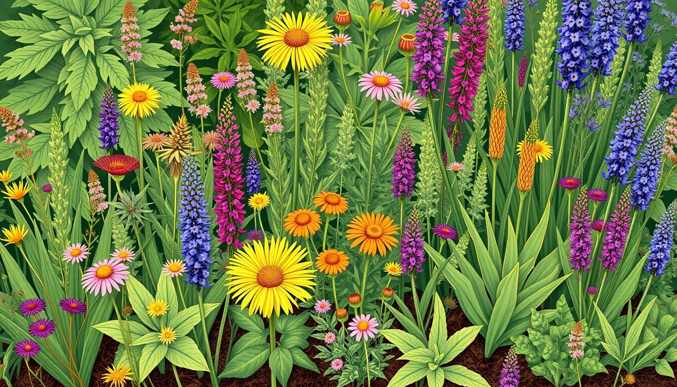 Diverse native plants in a garden